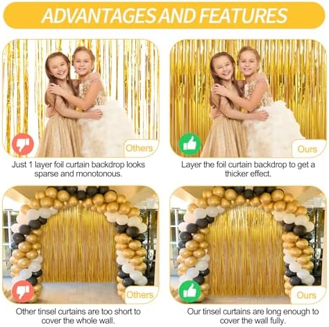 2 Pack Gold Foil Fringe Curtains for Parties