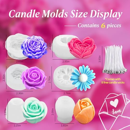 6Pcs Rose Flower Candle Resin Silicone Mold Set