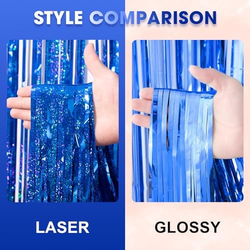 3 Pack Laser Blue Foil Fringe Backdrop Curtains for Parties