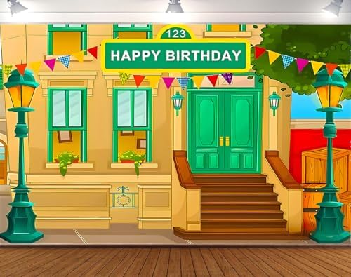 Happy Birthday Cartoon Street Photo Background Vinyl 5x3 Feet