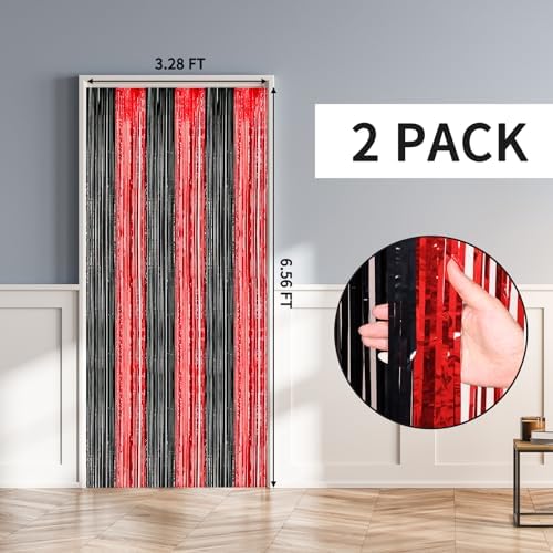 Rubfac 2 Pack Red Black Backdrop Tinsel Curtains