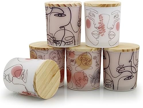 Frosted Glass Candle Jars with Wooden Lids 6PCS