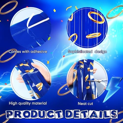 3 Pcs Blue with Gold Ring Print Party Backdrop Curtains