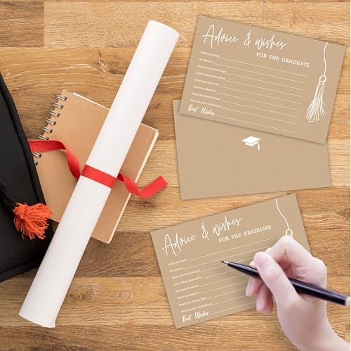 30 Pcs Graduation Advice Cards Set - Minimalist Brown Tassel Design