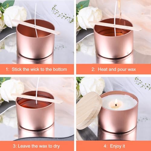 CONNOO 24 Pack Rose Gold Candle Tins with Lids for Candle Making