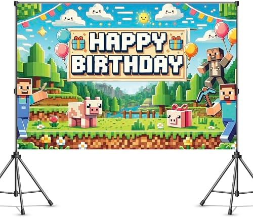 Pixel Gaming Birthday Banner for Boys 5x3ft Decorations