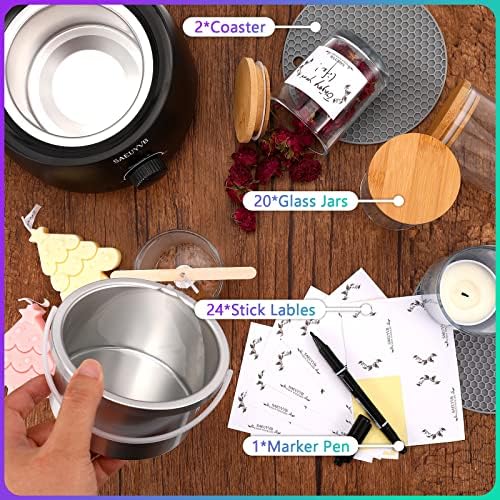 20 Piece Candle Jar Set with Lids and Labels