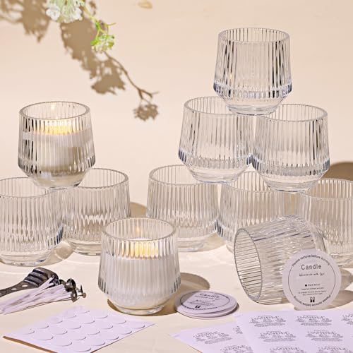 LAMORGIFT 12 Pack Clear Glass Candle Jars for Making Candles