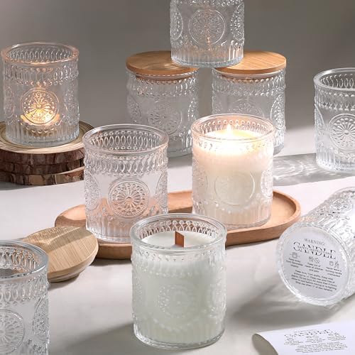 DARJEN 10 Pack Clear Candle Jars with Bamboo Lids and Labels