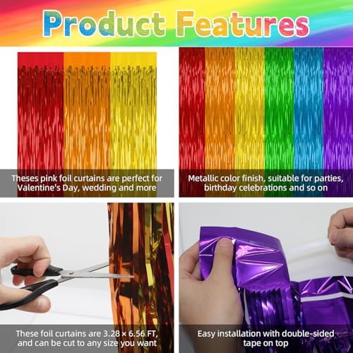 2 Pack Rainbow Backdrop Curtains for Party Decorations