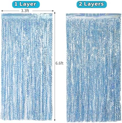 4 Pack Wavy Blue Foil Backdrop Streamers for Parties