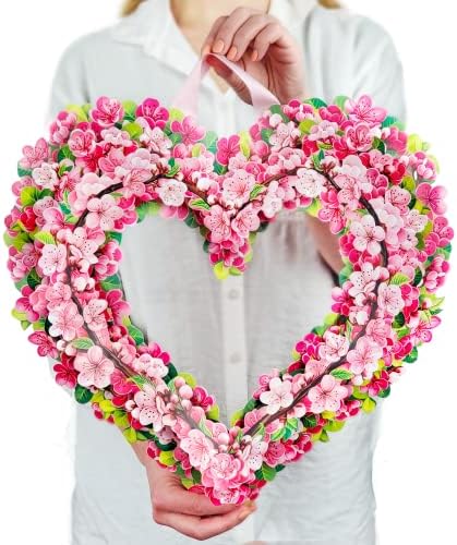 Cherry Blossom Heart Pop Up Card Wreath 15 Inch