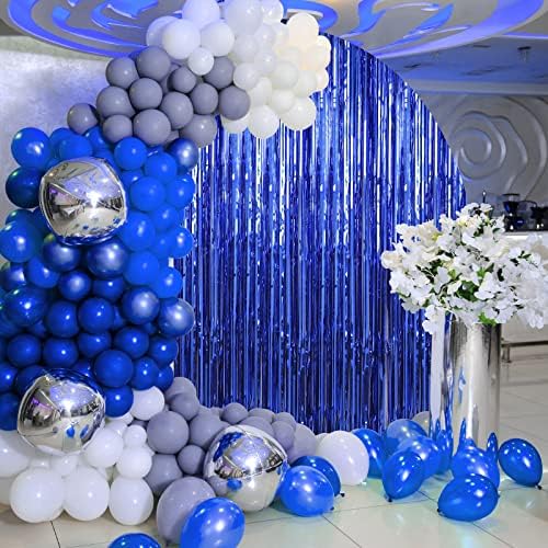 Crosize 3 Pack Foil Fringe Backdrop Curtains 33x99ft Blue