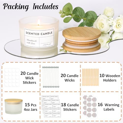 4oz Candle Jars with Bamboo Lids and Wick Kit 15 Pack