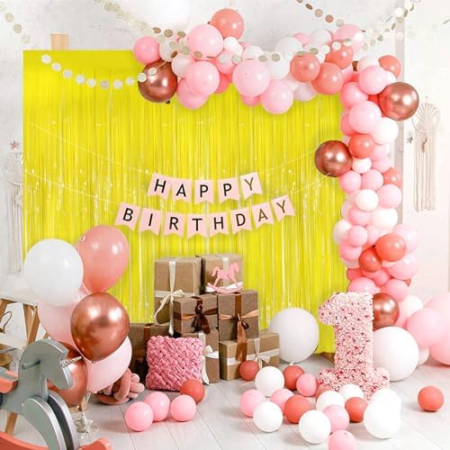 Macaron Yellow Metallic Tinsel Foil Curtains 2 Pack