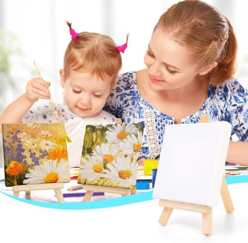 Tosnail 24 Pack 4x4 Mini Canvas and Easel Set