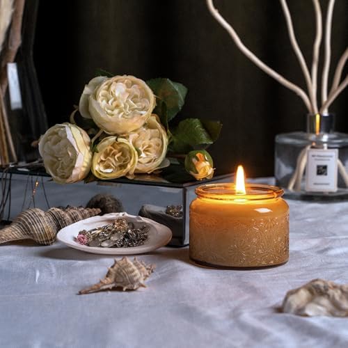 18-Pack Embossed Glass Candle Jars with Bamboo Lids and Labels Mandala Design