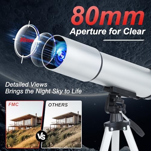 80mm Aperture Refractor Telescope for Adults with Phone Adapter and Tripod