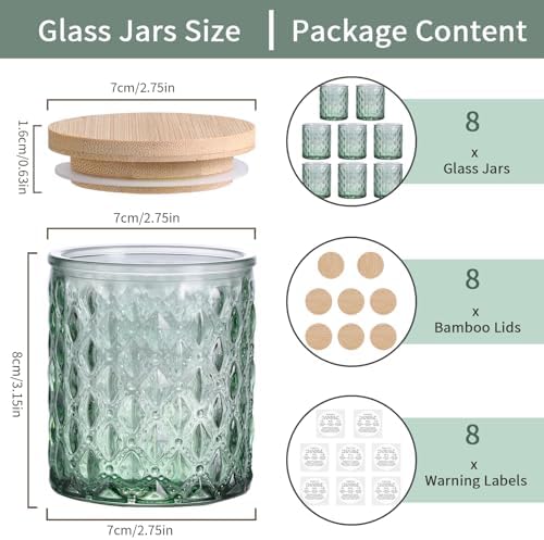 8-Pack Green Candle Jars with Bamboo Lids for Candle Making