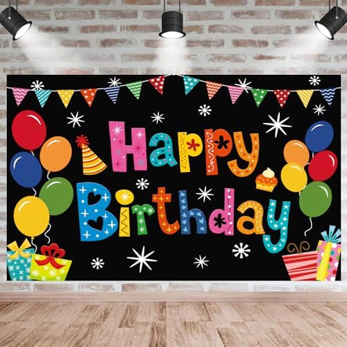 DIZHI Colorful Birthday Backdrop Banner 5x3ft