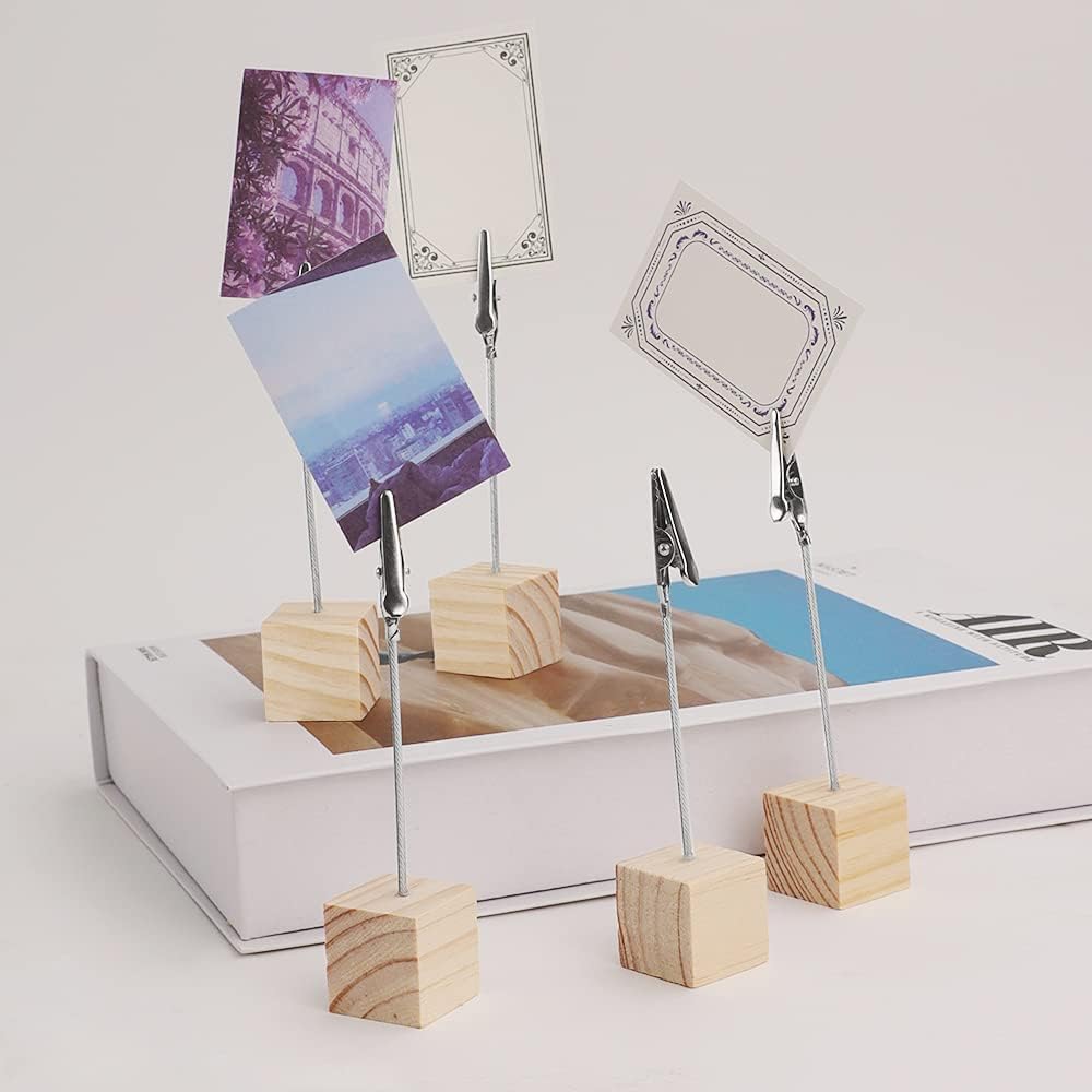 10 Pcs Wooden Memo Clip Holder with Alligator Clip