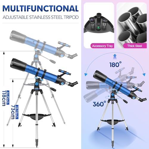 HUGERSTAR High-Powered 90mm Refractor Telescope with AZ Mount and Tripod