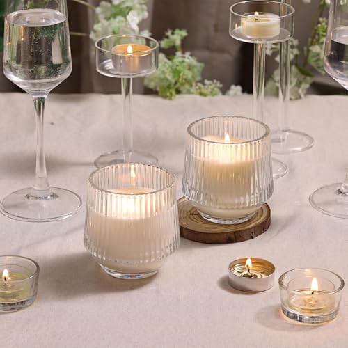 LAMORGIFT 12 Pack Clear Glass Candle Jars for Making Candles