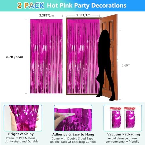 2 Pack Hot Pink Tinsel Backdrop for Party Decorations