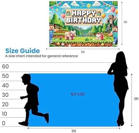 Pixel Gaming Birthday Banner for Boys 5x3ft Decorations