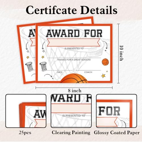 LyoGao Basketball Award Certificate 25 Count 8x10 Inch