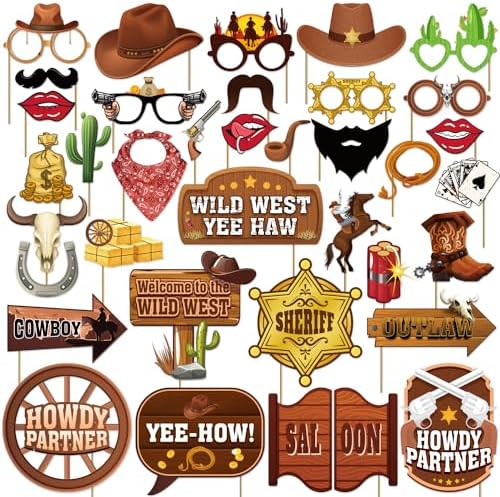 36Pcs Wild West Photo Booth Props for Party Decorations