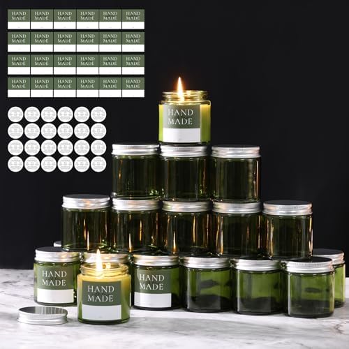 LETINE 24 Pack 4 Oz Green Glass Jars with Silver Lids