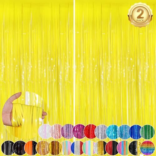 Macaron Yellow Metallic Tinsel Foil Curtains 2 Pack