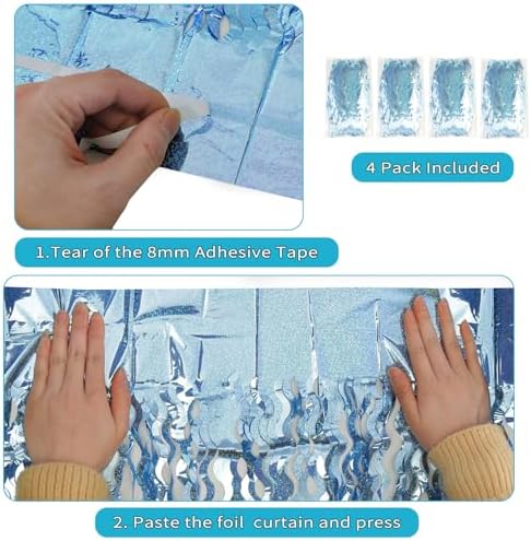 4 Pack Wavy Blue Foil Backdrop Streamers for Parties