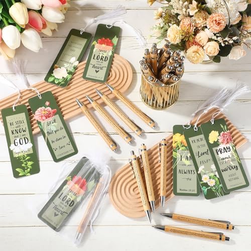 Spakon 100 Set Mothers Day Bible Verse Bookmarks Bamboo Pens Gift Bags