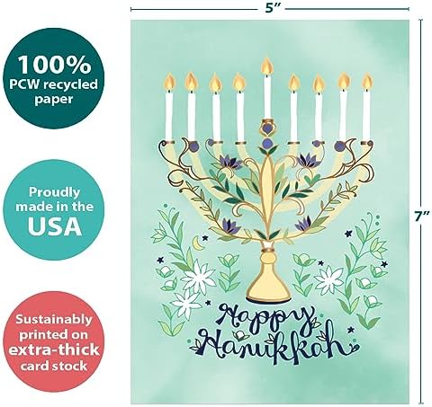 Tree-Free Greetings Hanukkah Card - Floral Menorah 5x7
