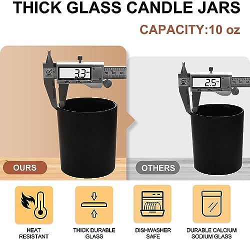 10 Oz Thick Candle Jars 15 Pcs with Wood Lids Matte Black