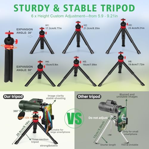 12x60 HD Monocular Telescope with Smartphone Adapter and Tripod Hand Strap