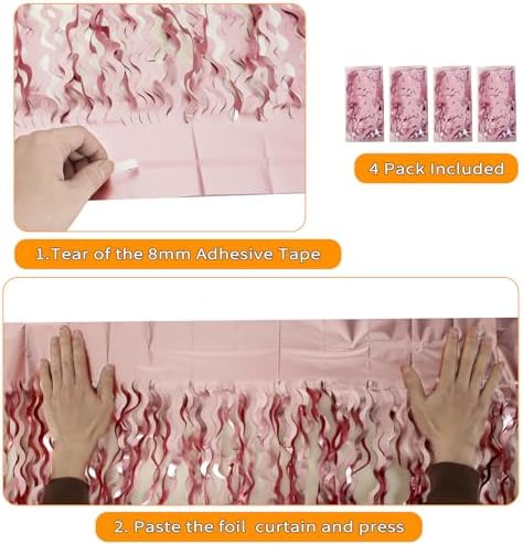 4 Pack Pink Wavy Tinsel Curtain Backdrop
