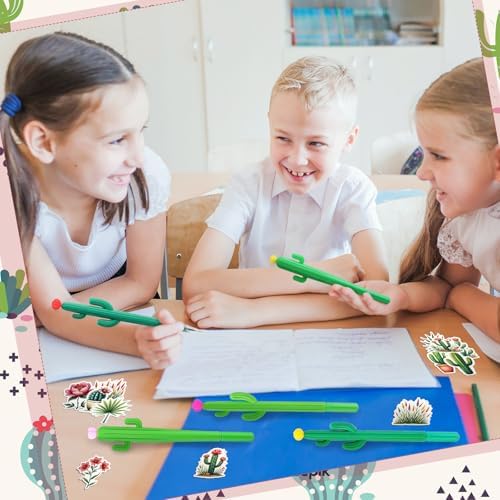 62 Piece Cactus Stationery Set with Cactus Gel Pens and Waterproof Stickers