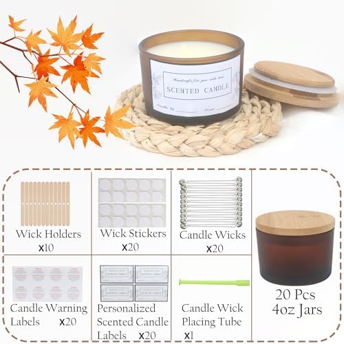 MILIVIXAY 20-Pack Fall Candle Jars with Lids and Kit