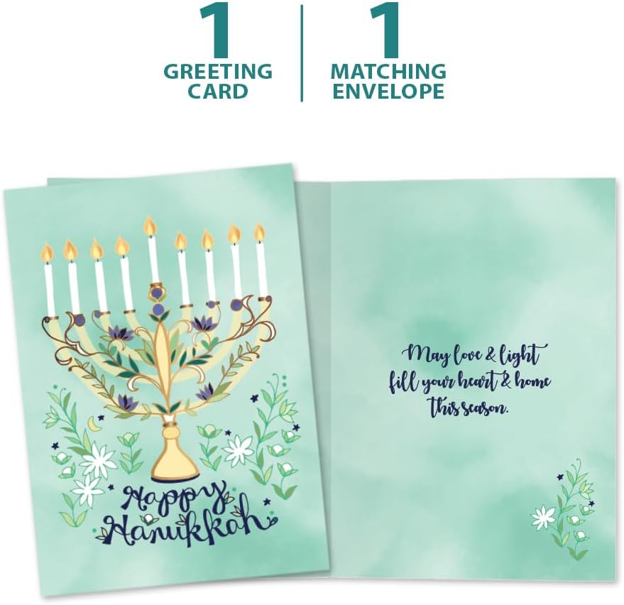 Tree-Free Greetings Hanukkah Card - Floral Menorah 5x7