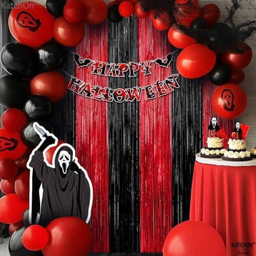 KatchOn Red and Black Fringe Curtain - 64x8 Ft Pack of 2