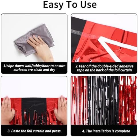 Rubfac 2 Pack Red Black Backdrop Tinsel Curtains