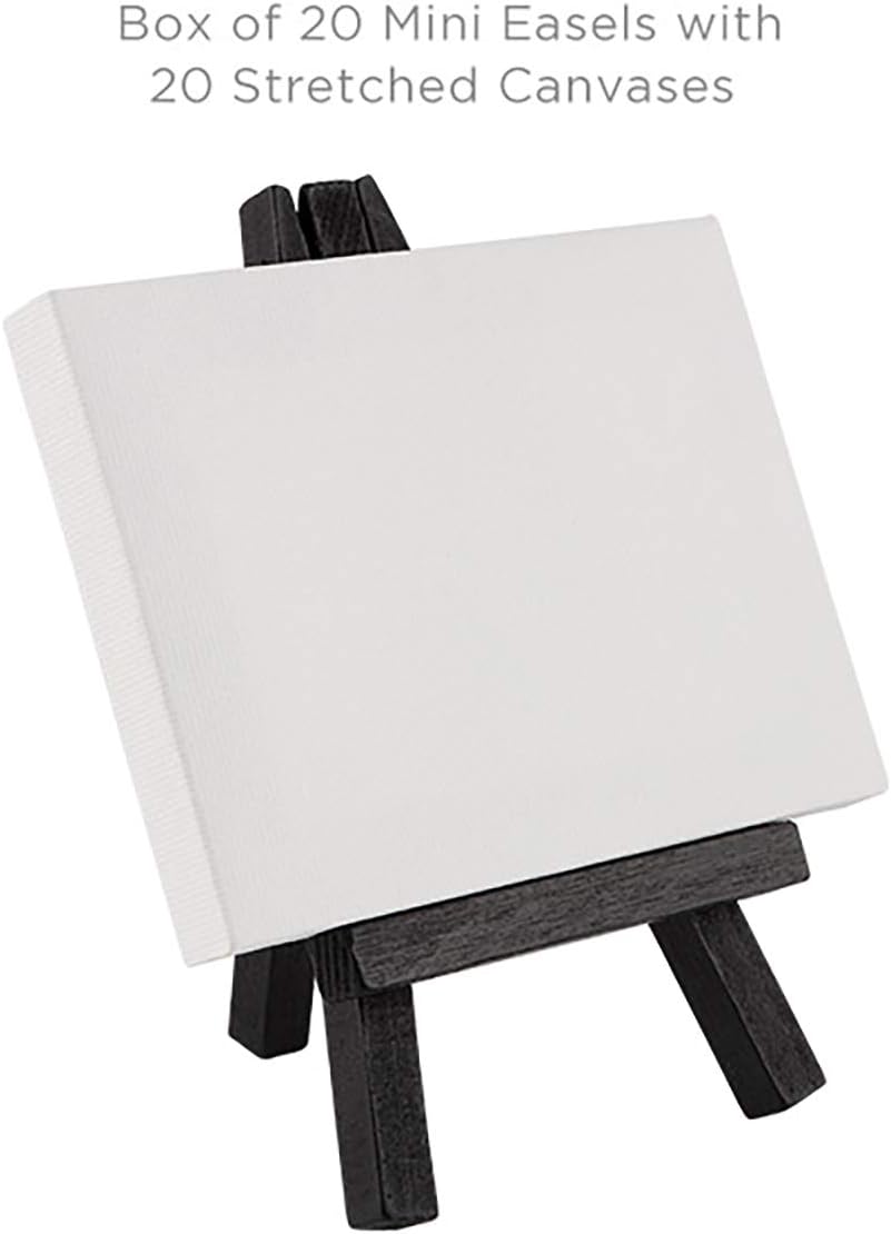 Creative Mark Ultra Mini Canvas Black Wood Easel 3x4 Inch 20 Pack