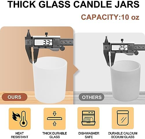 10 Oz Thick Candle Jars 15 Pcs Matte White with Wood Lids