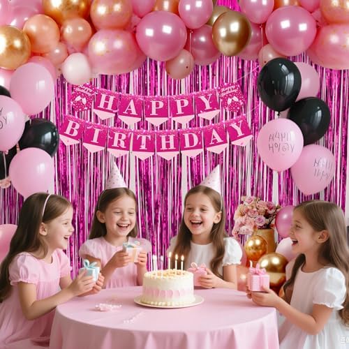 2 Pack Hot Pink Tinsel Backdrop for Party Decorations