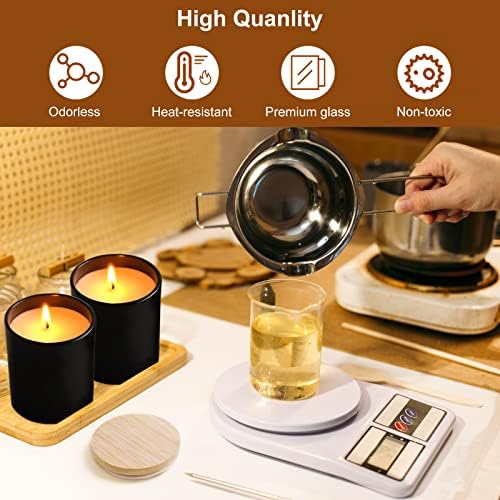 CONNOO 12 Pack Matte Black Candle Jars with Bamboo Lids and Warning Labels