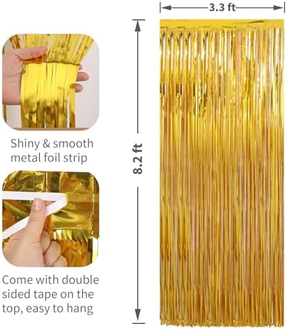 2 Pack Gold Foil Fringe Curtains for Parties