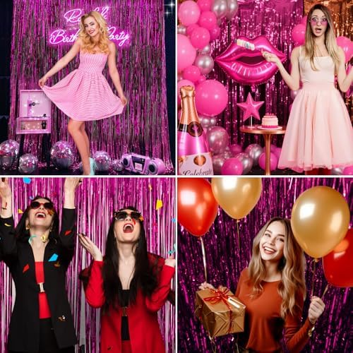 2 Pack Hot Pink Tinsel Backdrop for Party Decorations
